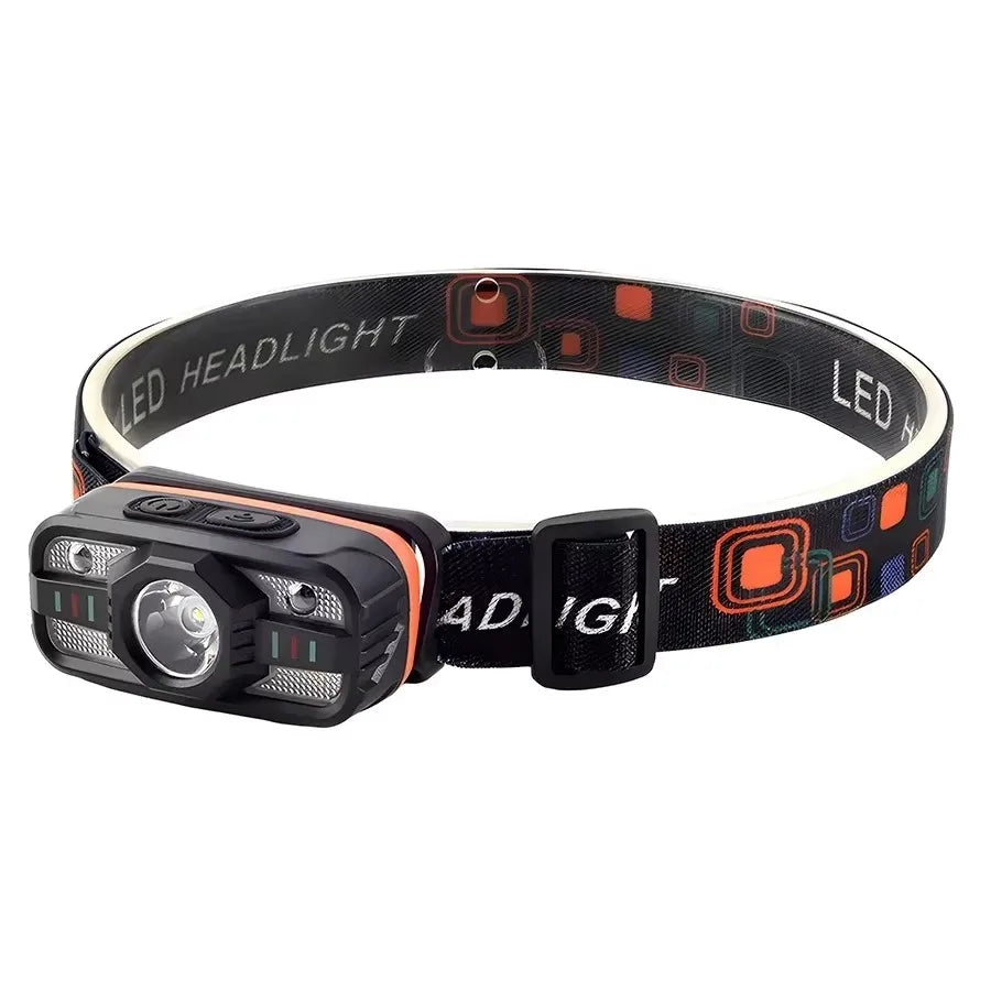 Linterna Frontal LED Recargable con Luz Blanca y Roja para Camping y Pesca