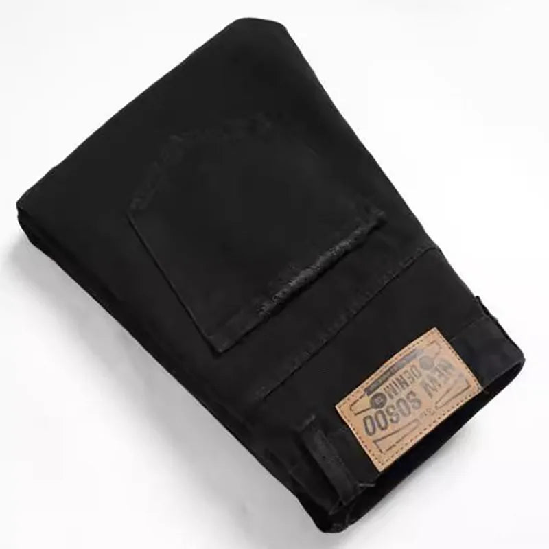 Pantalones Vaqueros Negros Rasgados Retro para Hombre, Pierna Recta