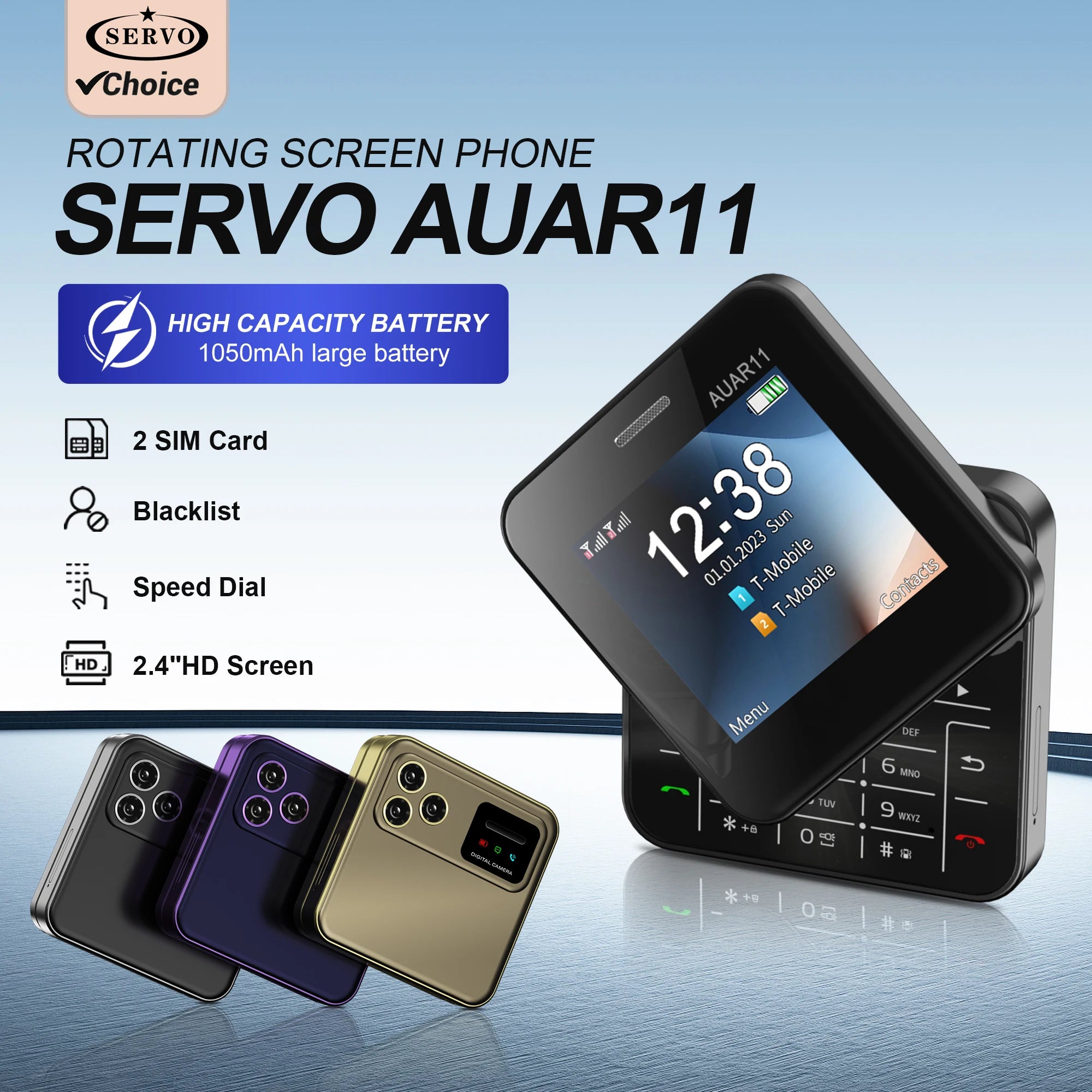 Teléfono SERVO AUAR11 Dual SIM 2G GSM Pantalla Giratoria 2.4"