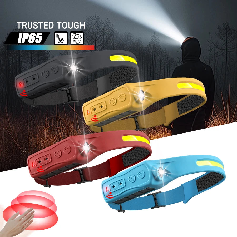 Linterna Frontal LED XPE+COB Recargable USB con Sensor Táctil