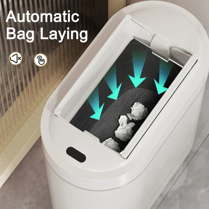Cubo de basura con Sensor con tapa, cubo de basura de adsorción de ensacado automático bidireccional de 9L, cubo de basura de montaje en pared con hendidura estrecha para el hogar y la cocina