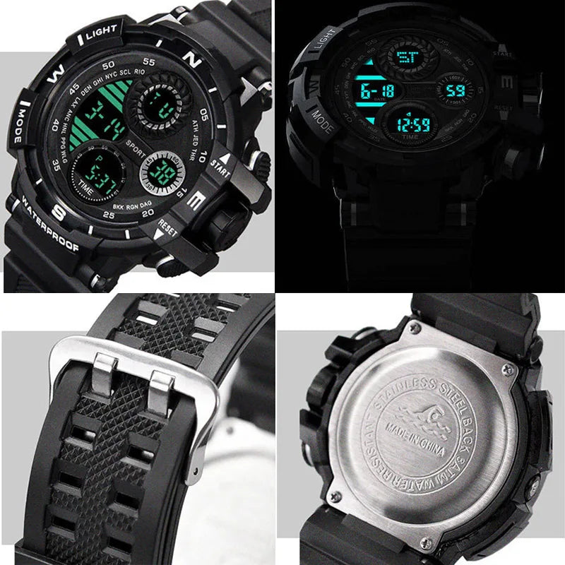 Reloj Digital negro YIKAZE para hombres, relojes deportivos, cronógrafo impermeable para exteriores, reloj de mano G, reloj de pulsera para estudiantes de choque de infantería