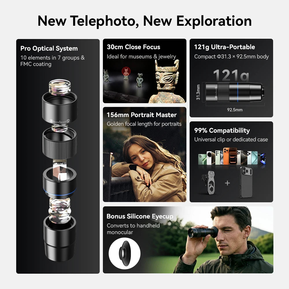 Lente Teleobjetivo APEXEL HD 6x Zoom para Celular Universal