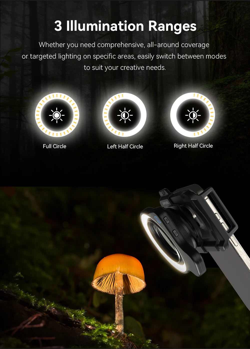 Anillo de Luz LED Macro APEXEL - 45 Modos para Fotografía