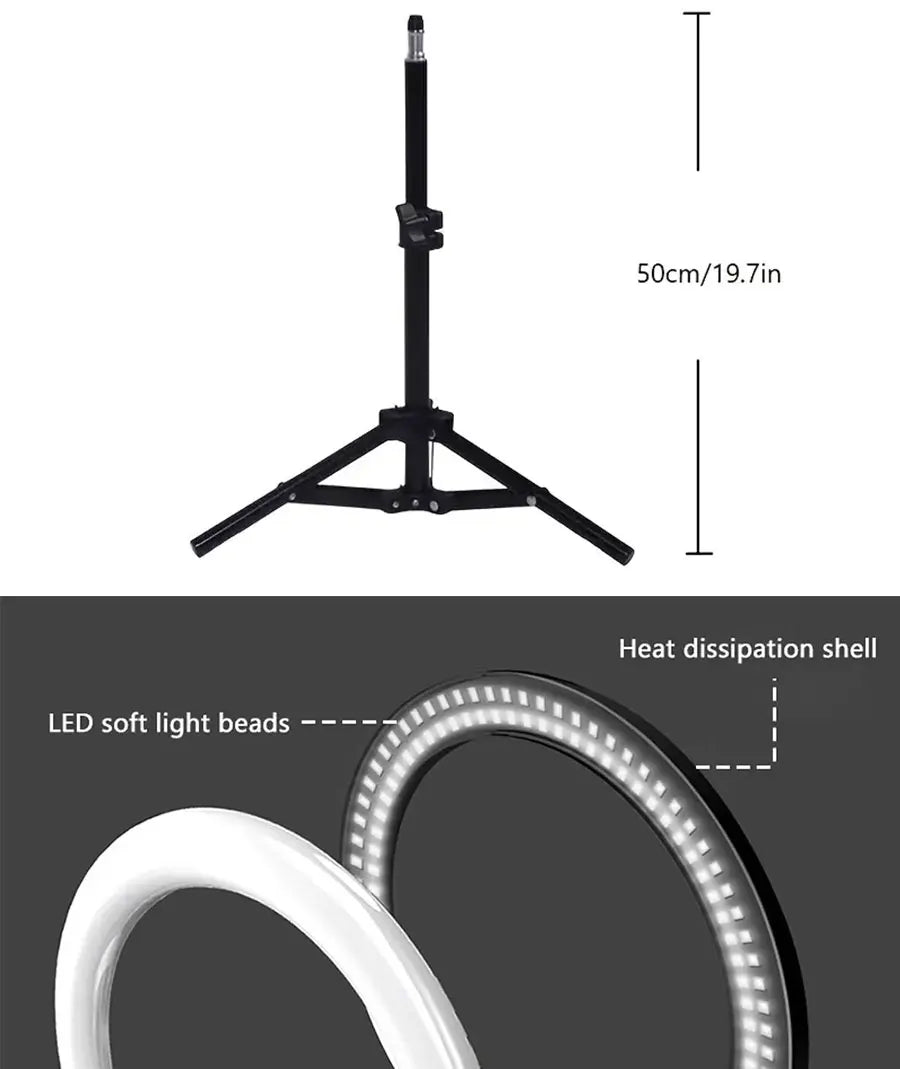 Lámpara de Belleza MYOBO de 10 Pulgadas y Kit de Trípode Plegable de 55 cm, Anillo de Luz LED Regulable para Fotografía/Vlogging/Transmisión en Vivo/Maquillaje/YouTube