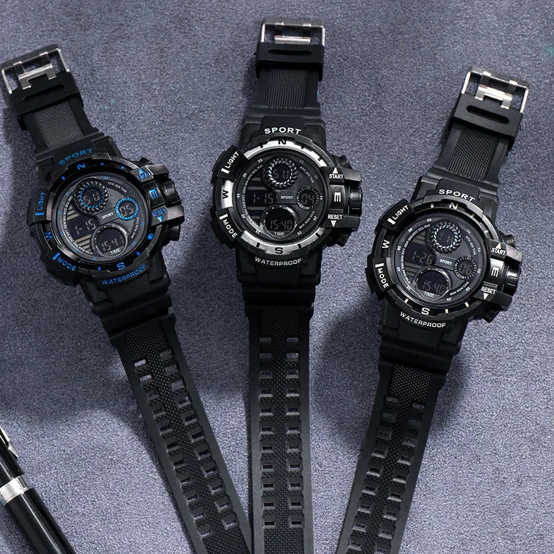 Reloj Digital negro YIKAZE para hombres, relojes deportivos, cronógrafo impermeable para exteriores, reloj de mano G, reloj de pulsera para estudiantes de choque de infantería