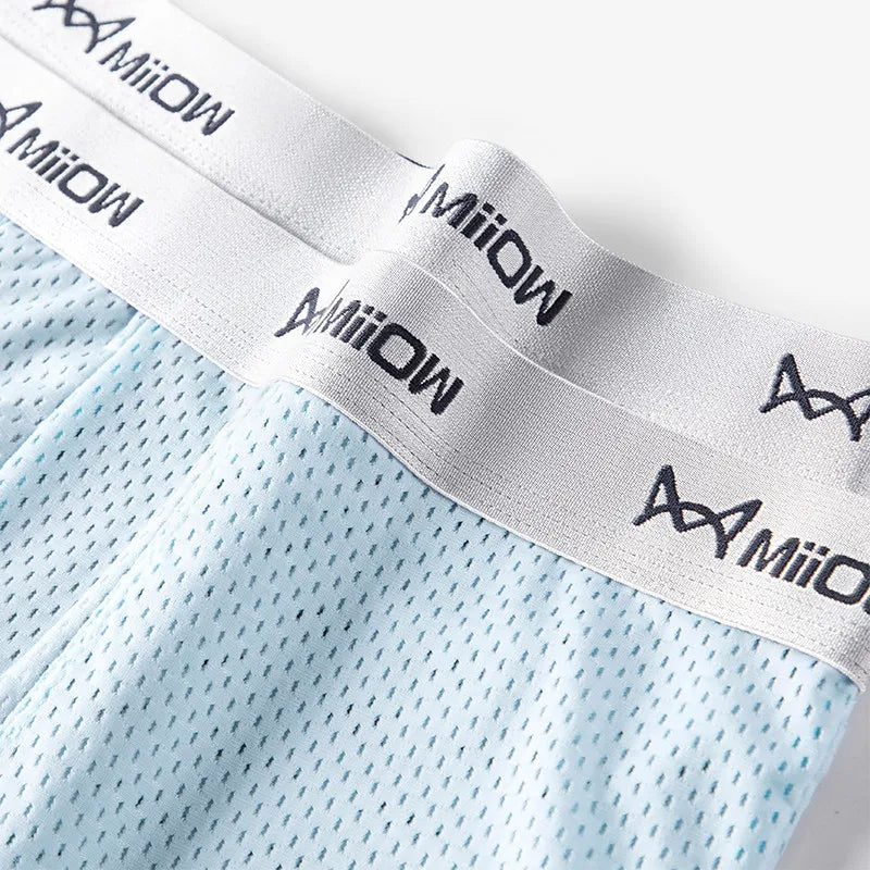 MiiOW, 3 uds., ropa interior de seda de hielo fresca para hombre, Boxers de malla transpirable, calzoncillos para hombre 7A, bragas antibacterianas en la entrepierna para hombre, calzoncillos Boxer