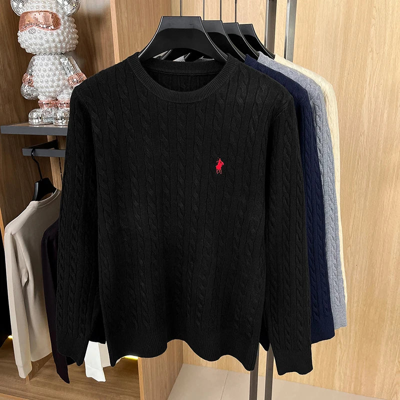Buzo de Punto Bordado para Hombre - Cuello Redondo, Tejido Grueso Otoño Invierno