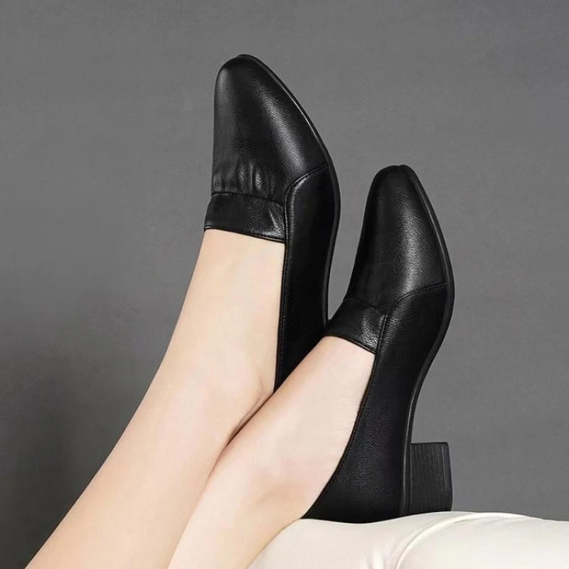 Zapatos de Trabajo para Mujer: Mocasines Ligeros y Transpirables con Tacón Cuadrado, Calzado de Oficina de PU Suave, Ideal para Uso Diario y Desplazamientos