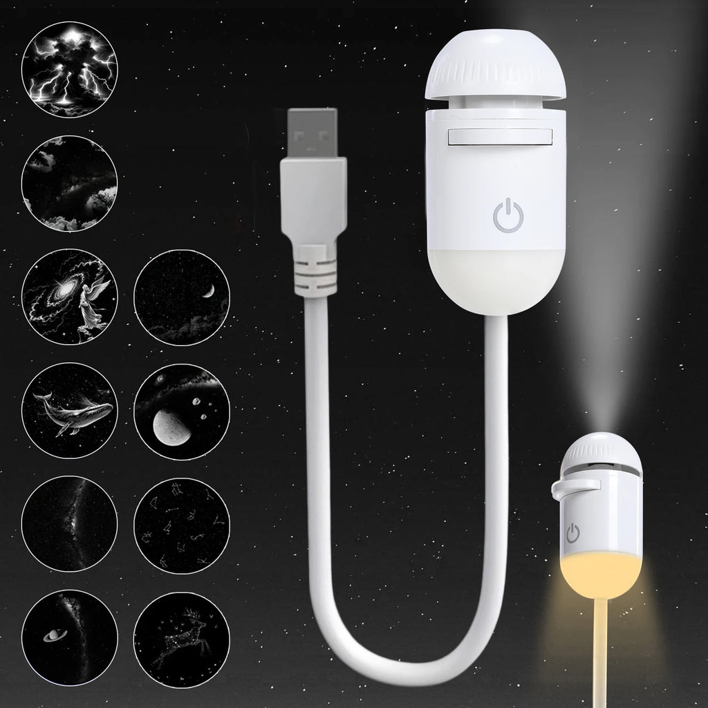 Mini proyector de galaxia LED 360° con cielo estrellado para decoración y fiestas