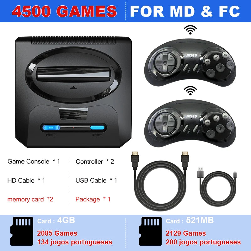 VILCORN Game Stick 4k TV HD Out, consola de juegos Retro clásica para Sega Nes Dendy, controlador inalámbrico, Gamepad, soporte para 2 jugadores