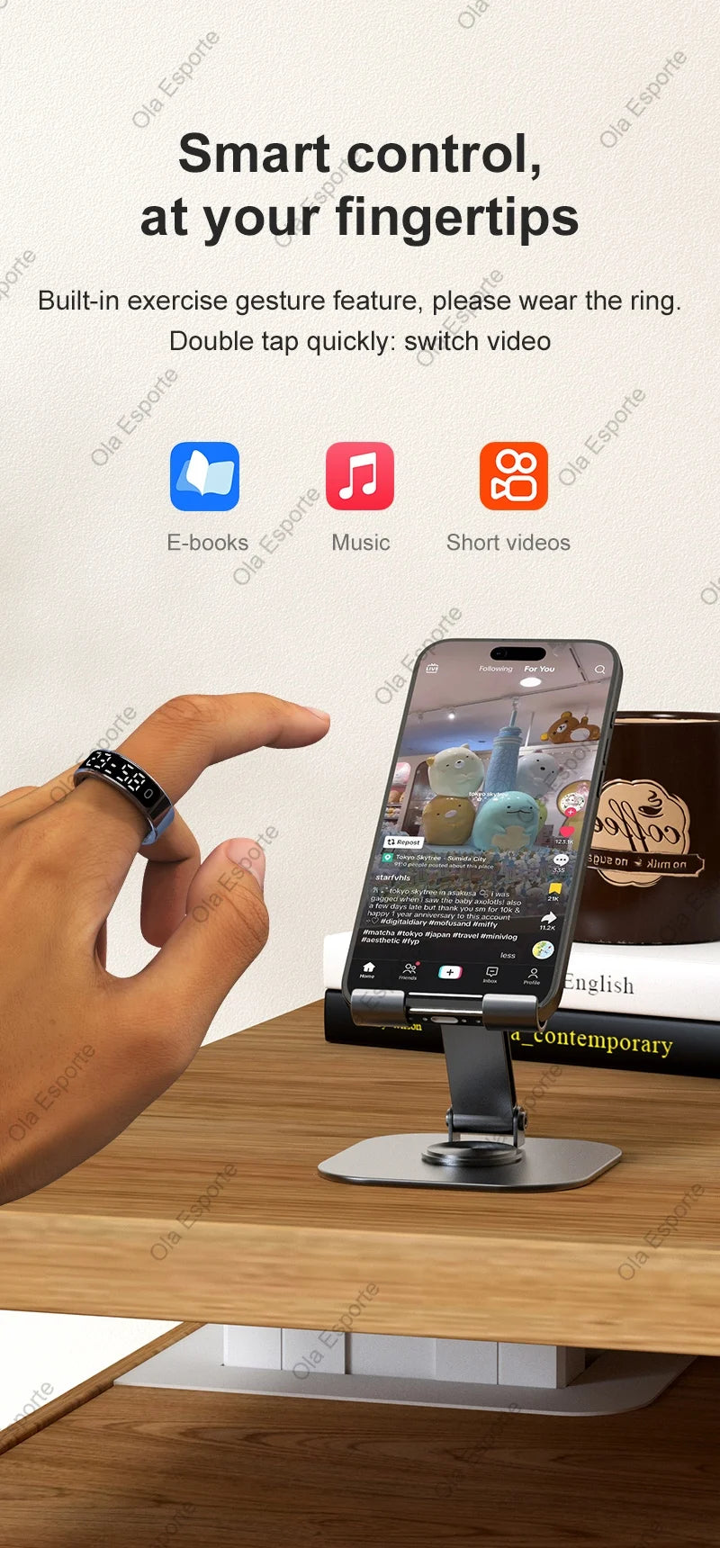 Anillo inteligente pantalla táctil LED Monitor de salud Control de gestos estuche de carga inalámbrica anillo deportivo impermeable hombres mujeres 2025