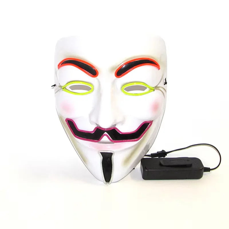 Máscara LED de Vendetta para Halloween, Discoteca, Carnaval, Fiesta, Decoración, Cosplay, Máscara Brillante de Guy Fawkes