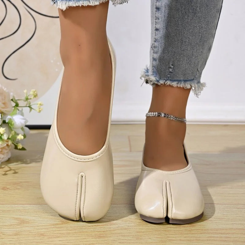 Zapatos Planos de Mujer con Punta Dividida y Ajuste Ancho, de Cuero PU, Sin Cordones, Cómodos y Casuales para Oficina, Primavera/Verano