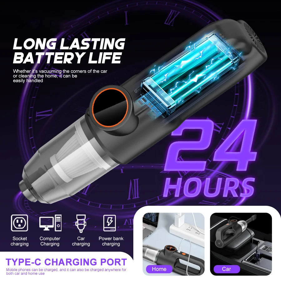 Aspirador de coche de 11000PA, aspirador de mano inalámbrico portátil de succión fuerte con múltiples boquillas para coche, hogar, oficina, mascota