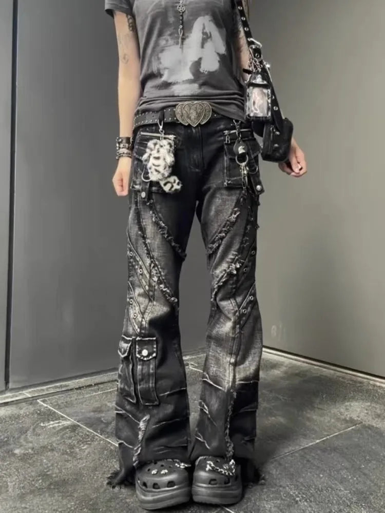 Pantalones Vaqueros Acampanados Y2K para Mujer, Estilo Japonés Dark Academia