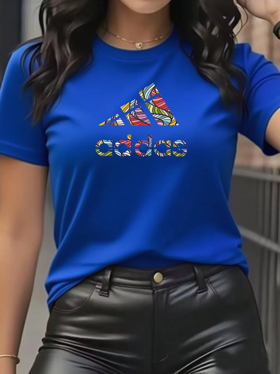 Camiseta de Algodón Ajustada de Manga Corta con Cuello Redondo