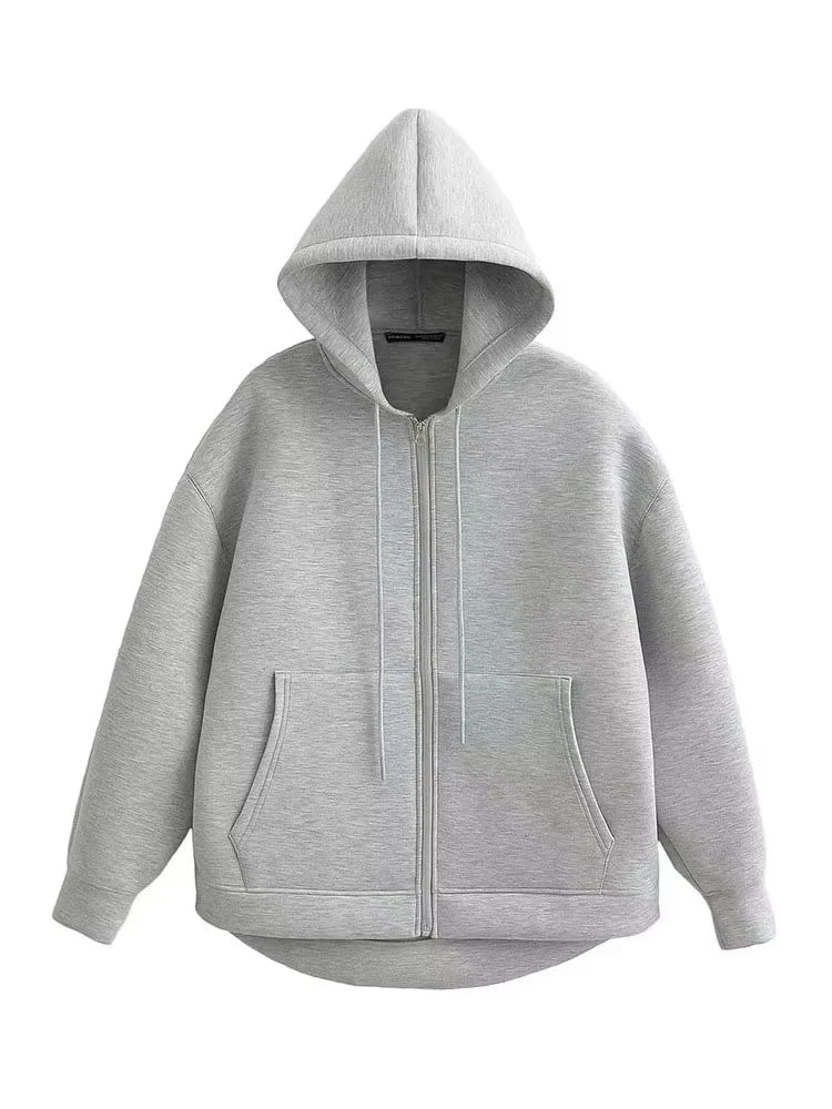 HH Otoño Invierno mujer cremallera Sudadera con capucha abrigo High Street bolsillos dobles chaqueta de gran tamaño sudaderas sueltas prendas de vestir exteriores Top