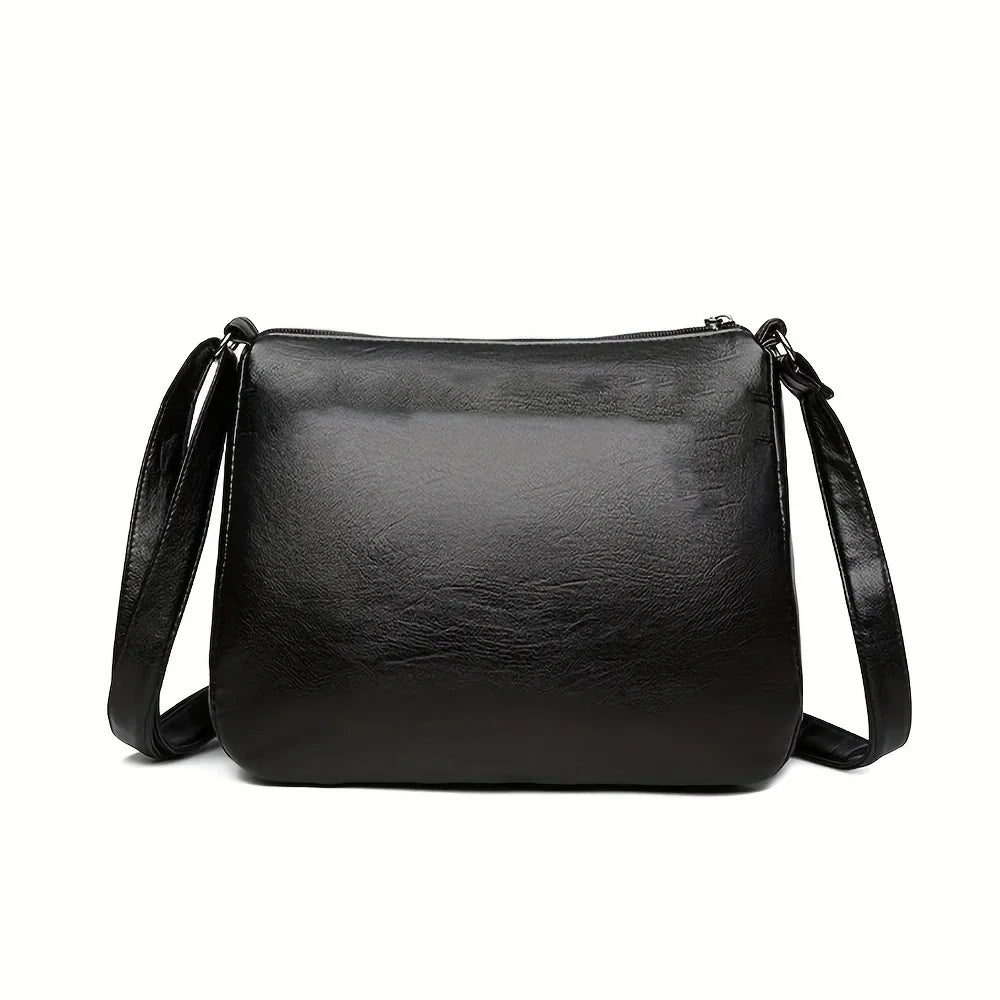 Bolso de Hombro para Mujer de Cuero PU Negro Gran Capacidad