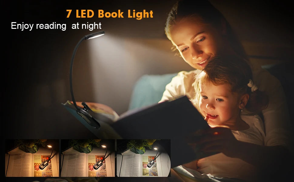 Luz LED para Libros con Clip, 3 Niveles de Brillo