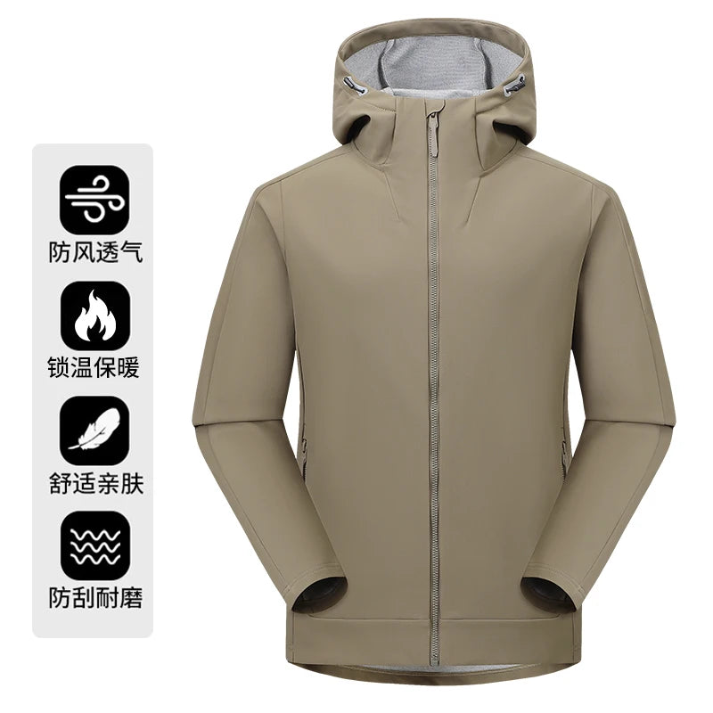 Chaqueta Softshell cálida y resistente al viento de otoño e invierno para hombre con capucha, abrigo con cremallera, duradero, cómodo y versátil, adecuada para desplazamientos diarios y actividades de senderismo al aire l