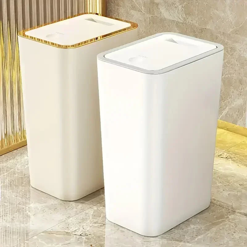 Cubo de basura a prueba de olores de 10L con diseño moderno de un solo toque, cubo de plástico duradero para baño, cocina, ahorro de espacio, a prueba de fugas 1