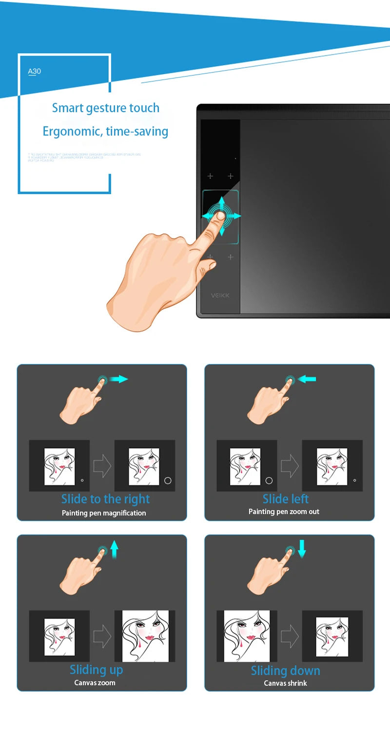 A30 10x6 pulgadas tableta de dibujo gráfico profesional interfaz tipo C con 8192 niveles sin batería para bloc de dibujo digital