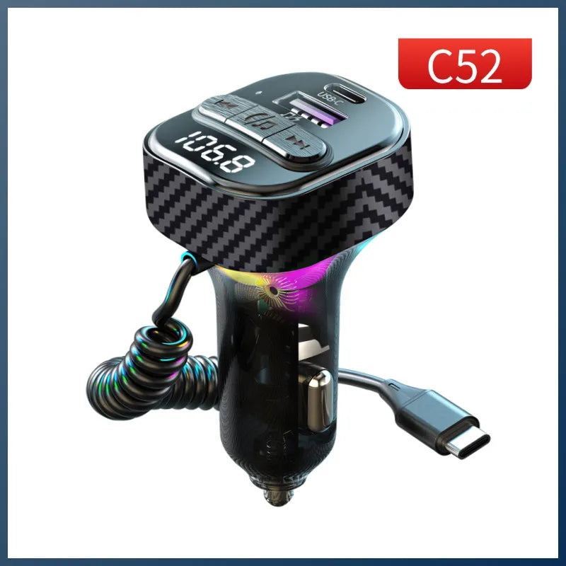 Transmisor FM Bluetooth 5.3 para Auto con Cargador USB 30W y Reproductor MP3