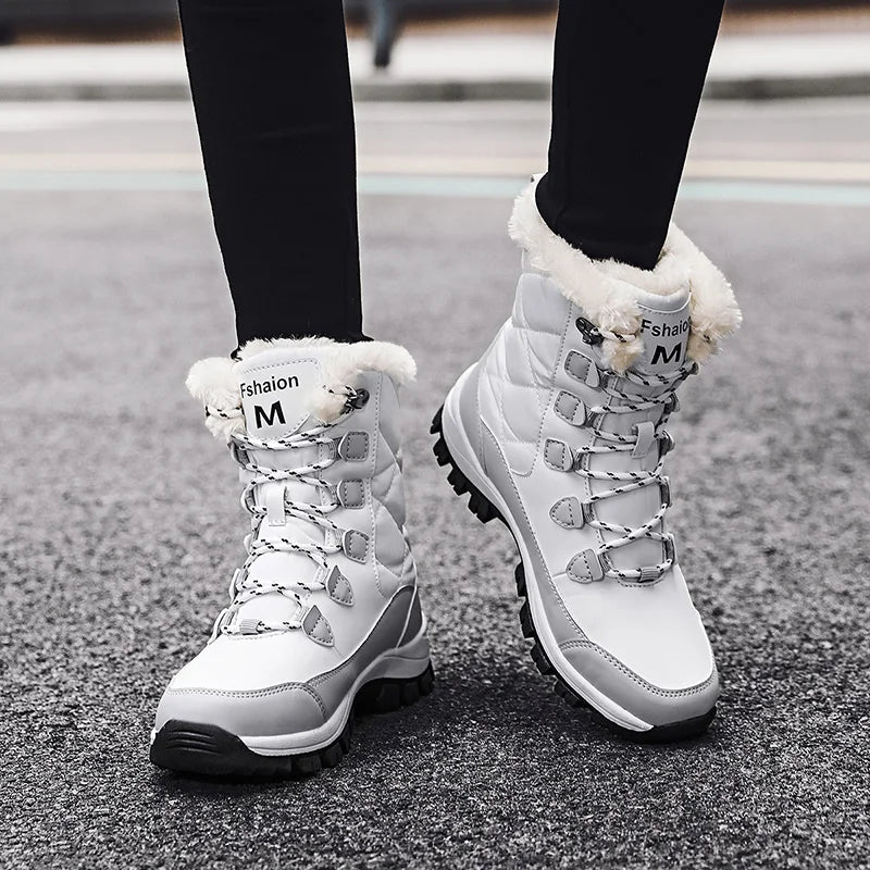 Botas de nieve para mujer con forro de felpa y suela antideslizante