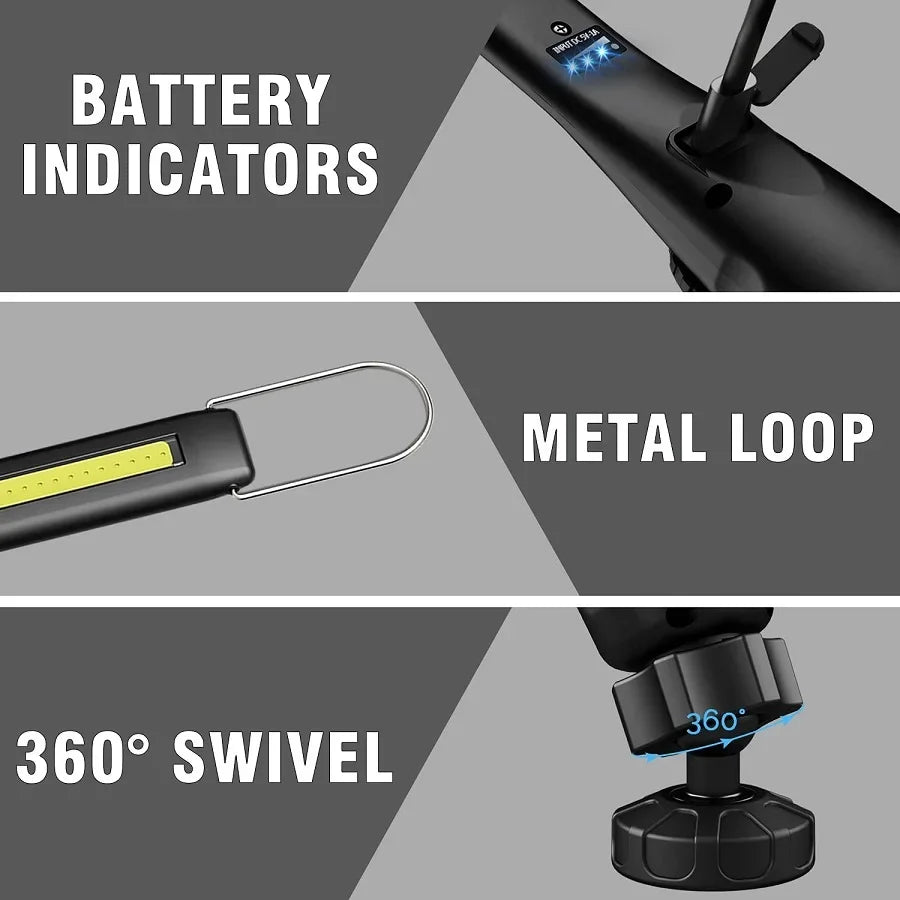 Lámpara de Trabajo LED COB Magnética Portátil Recargable 800 Lúmenes