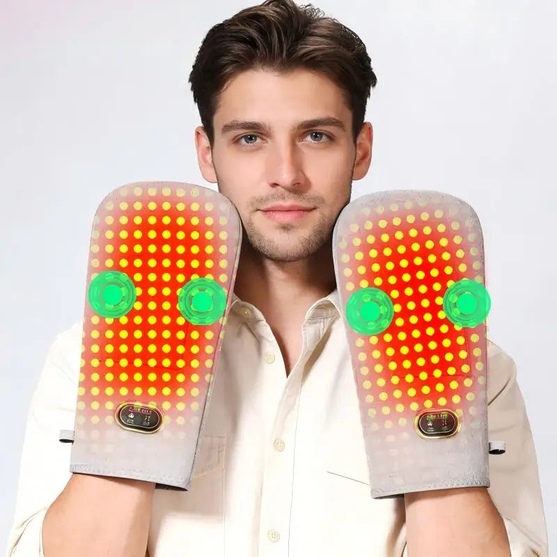 Protector de guante calefactor eléctrico con luz roja, función de masaje por vibración, alivia la rigidez del dolor de las articulaciones de las manos y las muñecas