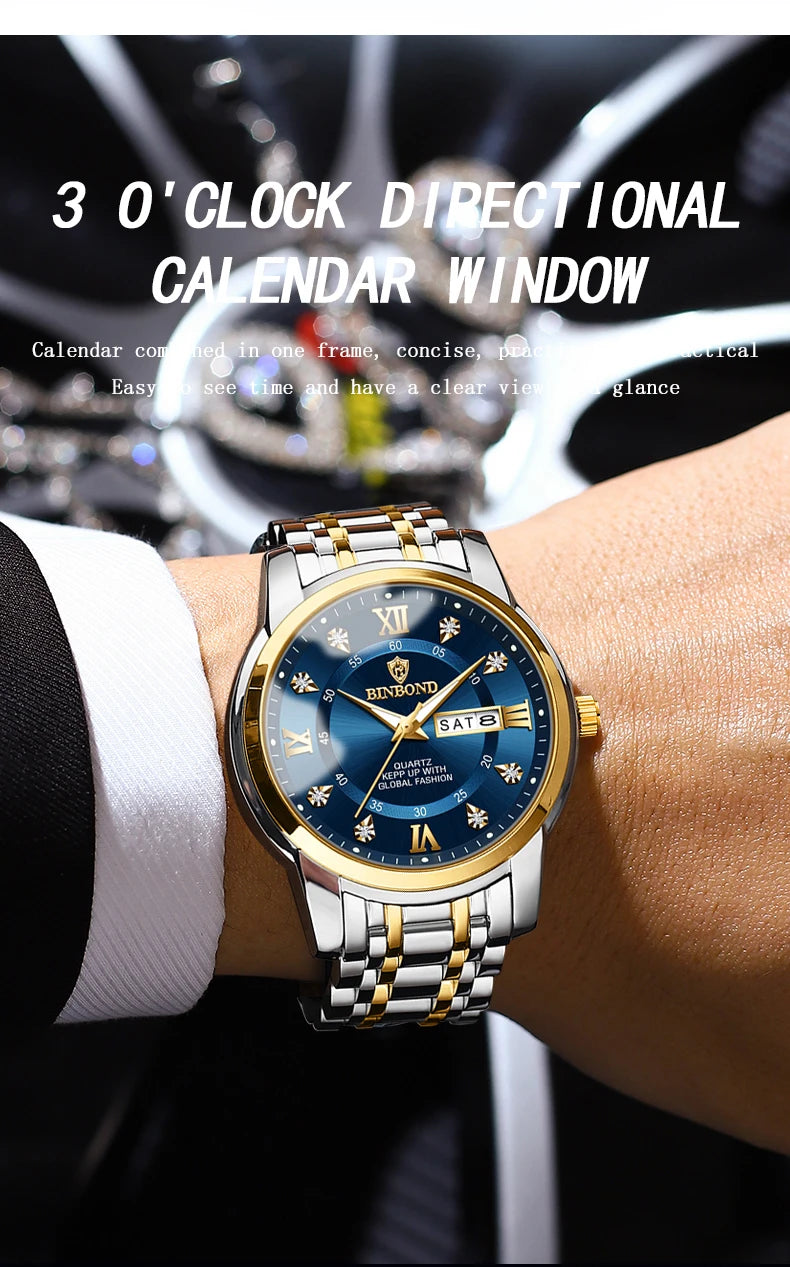 Reloj de pulsera deportivo BINBOND para hombre, cuarzo, resistente al agua
