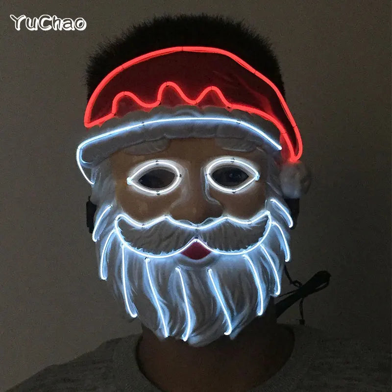 Máscara de fiesta de Navidad, mascarada de Navidad, Cosplay, Papá Noel, máscara LED, accesorios divertidos para disfraz de fiesta, regalo de Navidad, juguete para niños