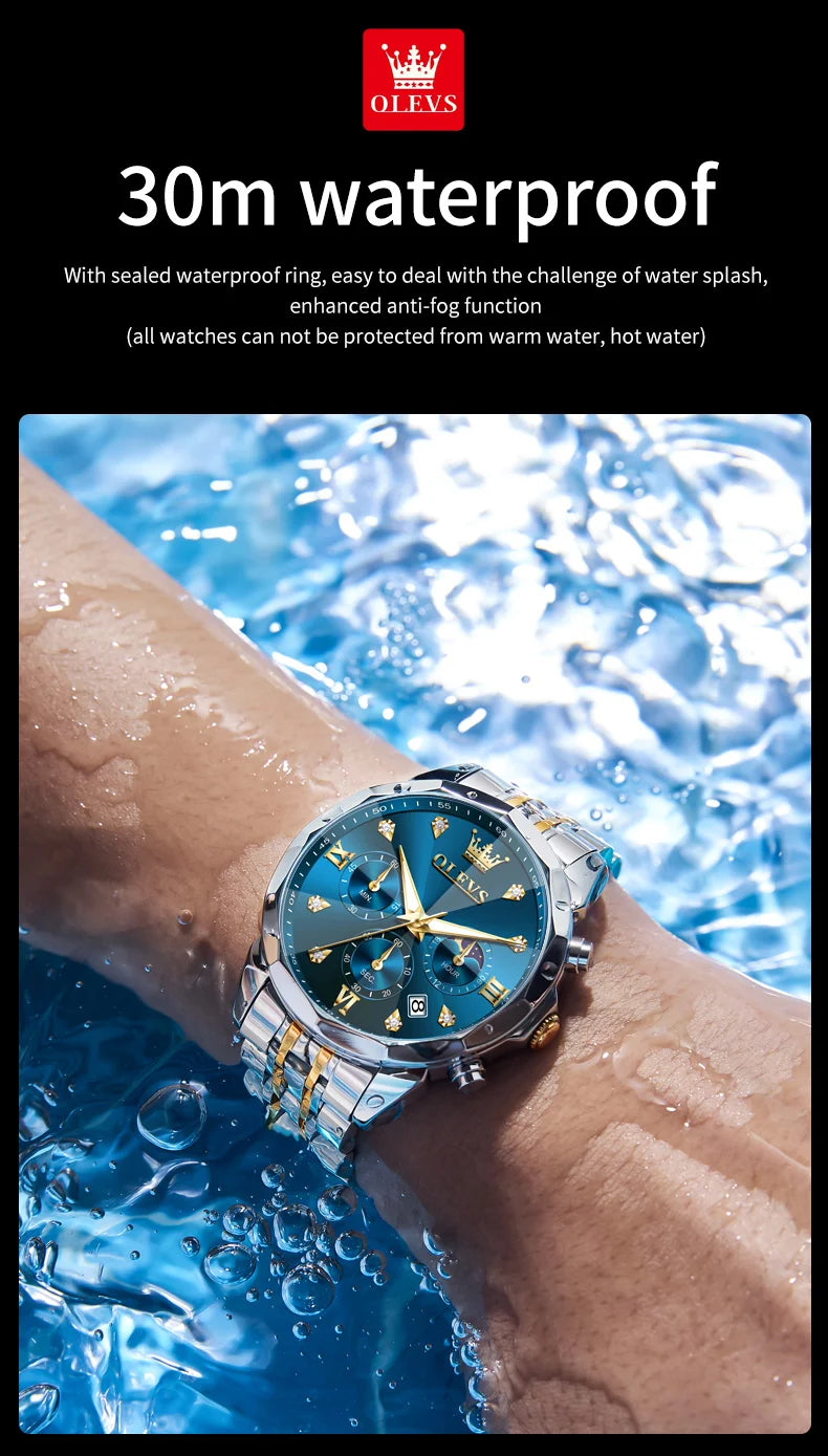 Reloj OLEVS 3670 Cronógrafo para Hombre Fase Lunar Resistente al Agua