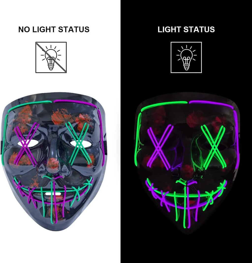 Máscaras Faciales Luminosas Inalámbricas para Halloween, Máscara Purge con Luz, Accesorios de Cosplay, Disfraz de Máscara Facial de Neón