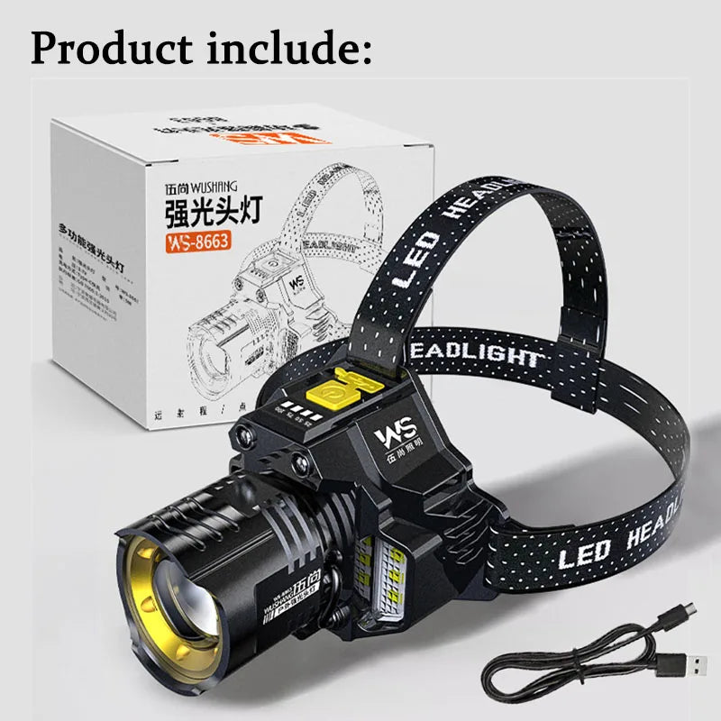 Linterna frontal LED COB con sensor de movimiento batería 18650