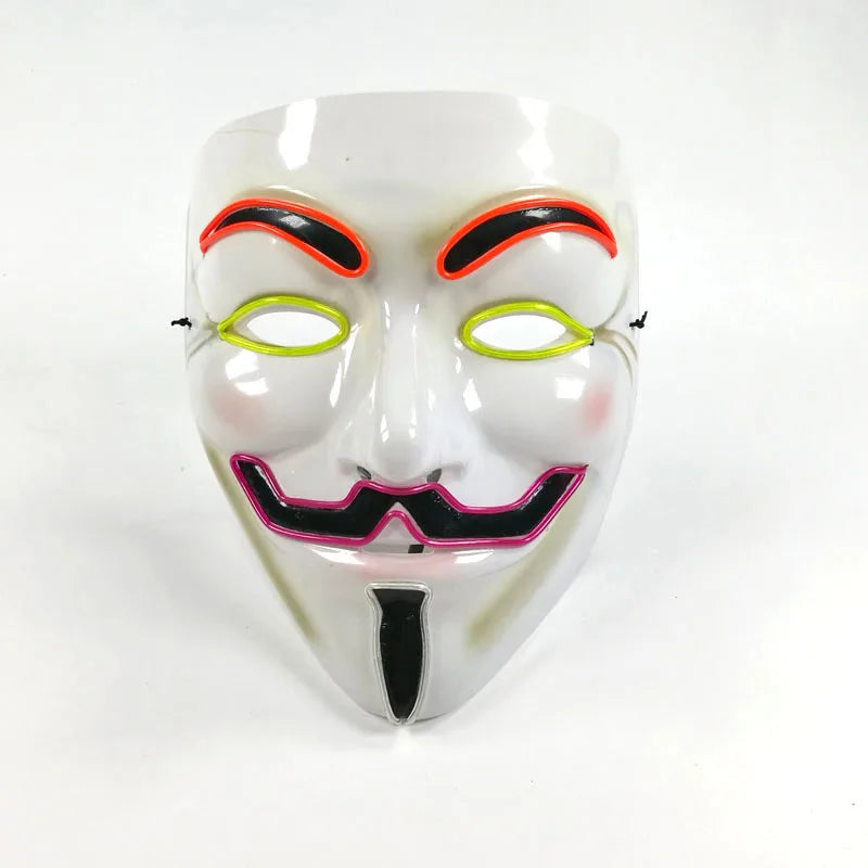 Máscara LED de Vendetta para Halloween, Discoteca, Carnaval, Fiesta, Decoración, Cosplay, Máscara Brillante de Guy Fawkes