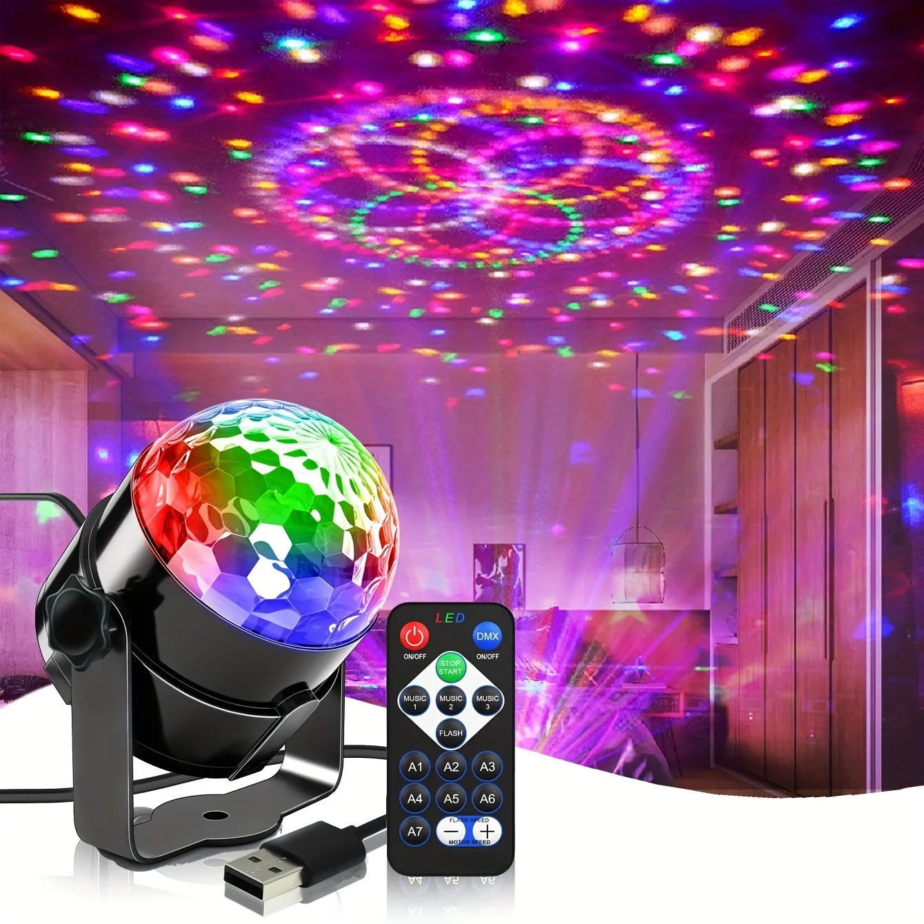 Luz LED Estroboscópica RGB con Control Remoto para Fiestas