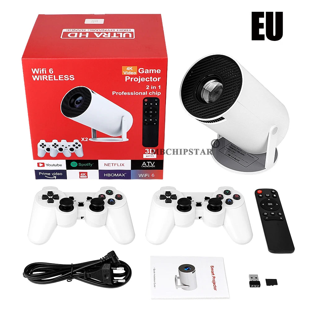 Proyector de juegos H90PRO 4K, 19000 + juegos de vídeo Retro 3D, controlador de juegos inalámbrico para PS1/SEGA, sistema Dual de cine en casa portátil
