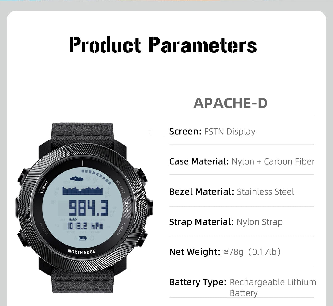 NORTH EDGE APACHE-D Reloj Digital Buceo 100M