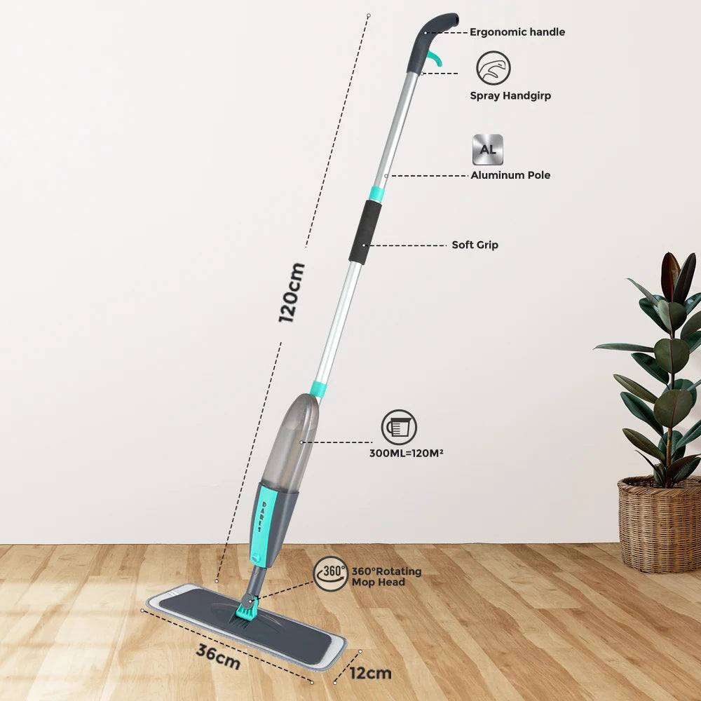 Fregona Spray 360° Rotación con Almohadillas de Microfibra para Pisos