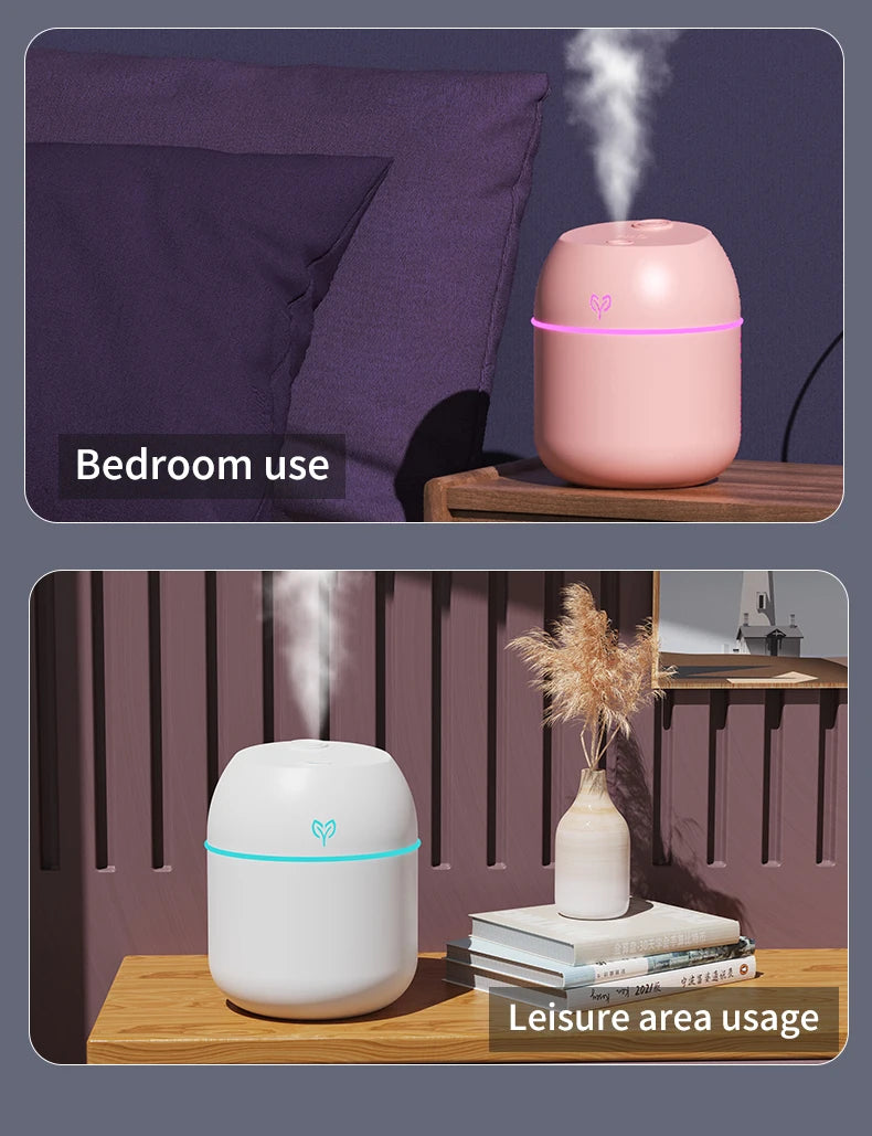 Humidificador ultrasónico USB portátil con difusor de aromas y luz LED