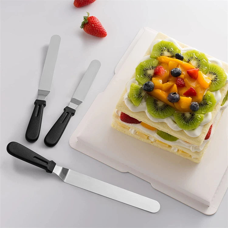 LMETJMA-espátula compensada para pasteles, espátula para glaseado de acero inoxidable con mango de plástico PP, espátula para glaseado para decoración de pasteles JT141