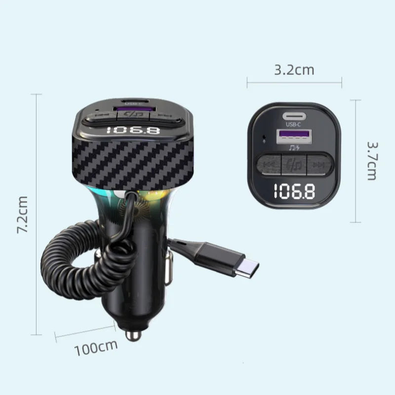 Transmisor FM Bluetooth 5.3 para Auto con Cargador USB 30W y Reproductor MP3