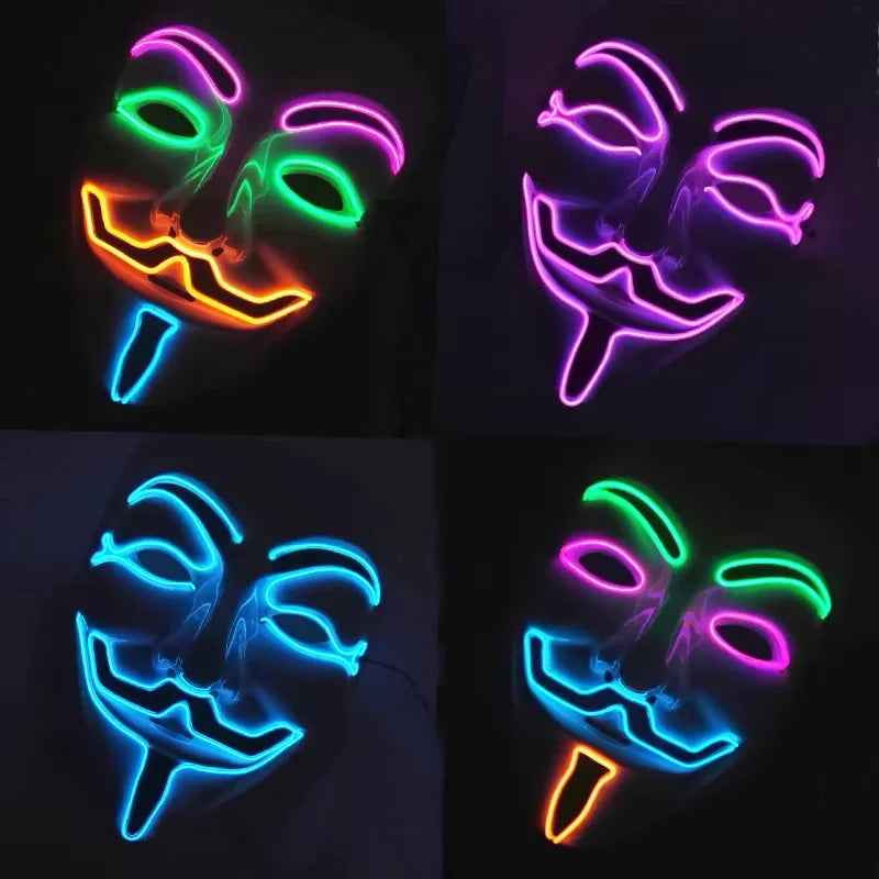 Máscara LED de Vendetta para Halloween, Discoteca, Carnaval, Fiesta, Decoración, Cosplay, Máscara Brillante de Guy Fawkes