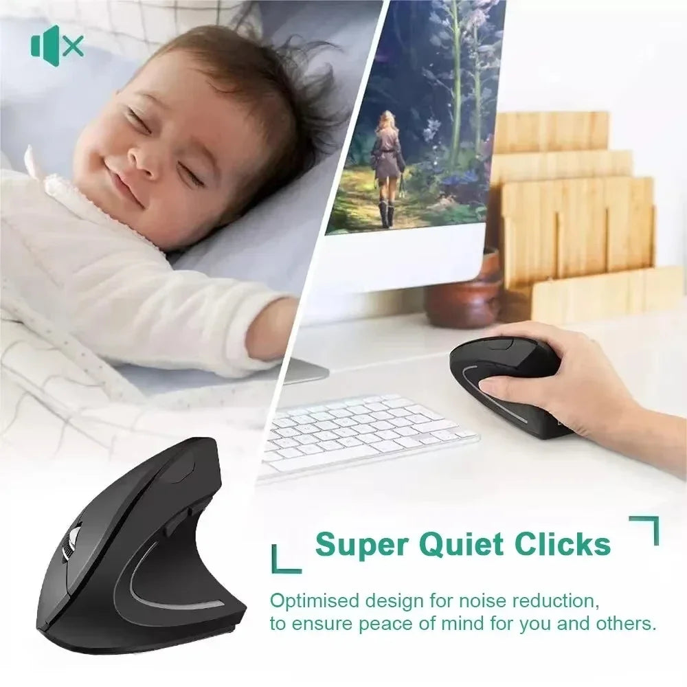 Ratón Vertical Ergonómico Inalámbrico de 2.4GHz, Ratón Óptico con 3 DPI Ajustables 800/1200/1600, 6 Botones para Computadora Portátil, PC, Escritorio