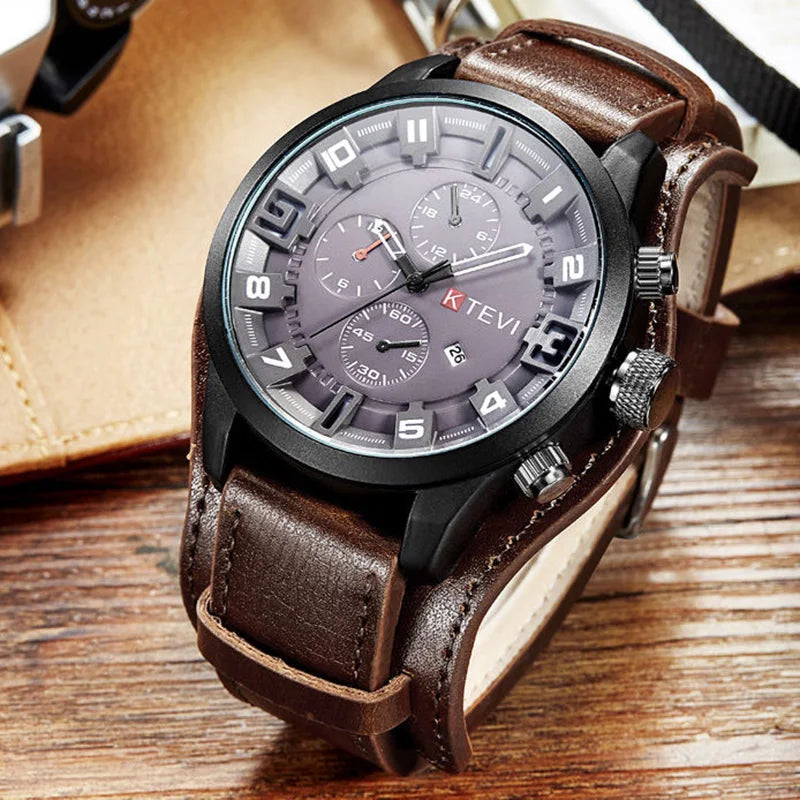 Relojes YIKAZE Retro para hombre, reloj clásico de cuarzo de lujo para negocios, reloj de pulsera militar con fecha y correa de cuero con esfera grande a la moda para hombre