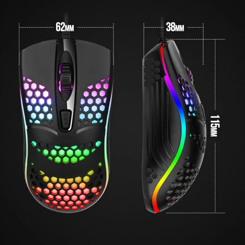 Ratón óptico con luz LED para juegos, Mouse ahuecado para ordenador portátil, escritorio, 4D, uso doméstico y oficina, 7 luces LED de respiración