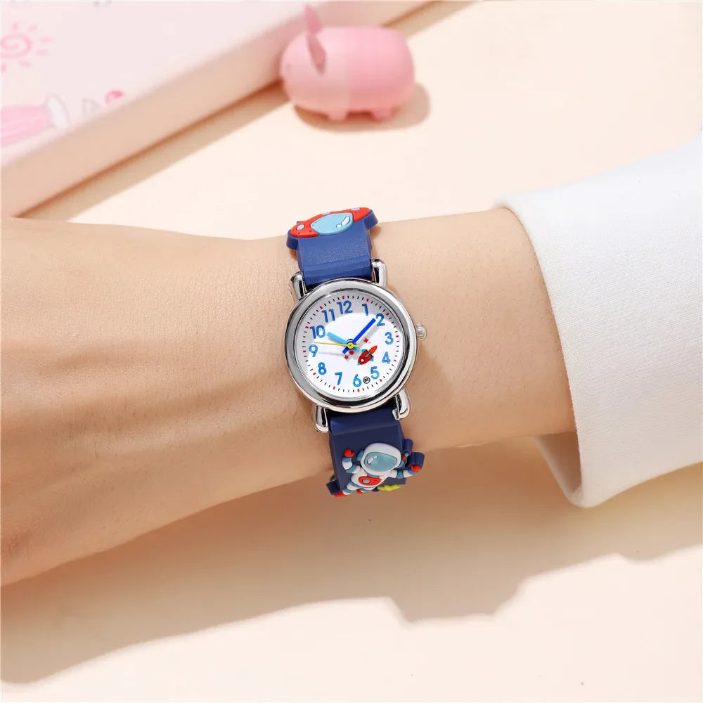 1/2 Uds. Relojes de dibujos animados 3D para niños, reloj de pulsera de cuarzo con patrón de astronauta, reloj electrónico deportivo para niños y niñas, regalo para estudiantes