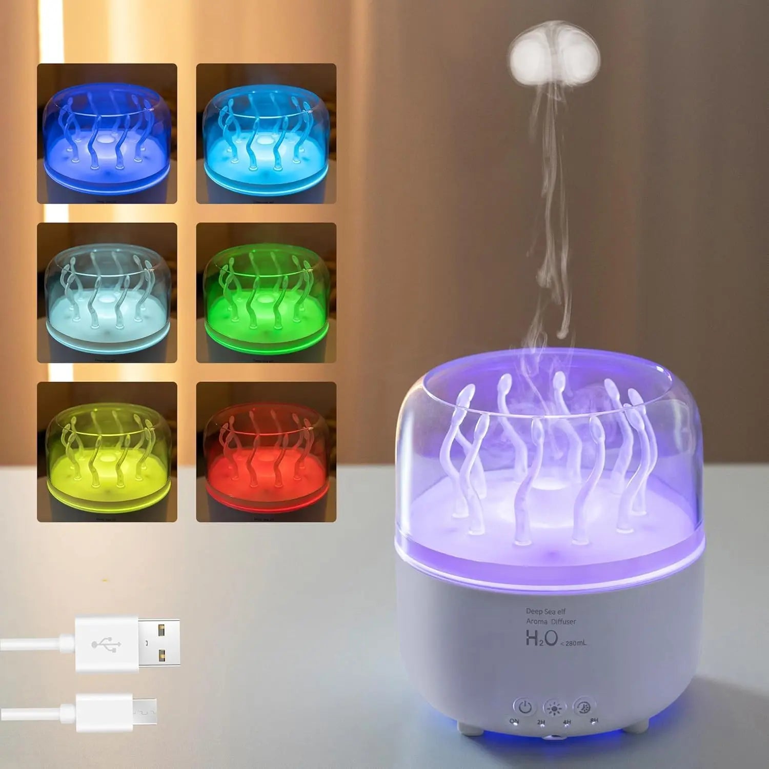 Humidificador de aire para dormitorio, difusores de aromaterapia ultrasónicos giratorios de hierba marina de 280ML, generador de niebla, aroma de aceite esencial de fragancia